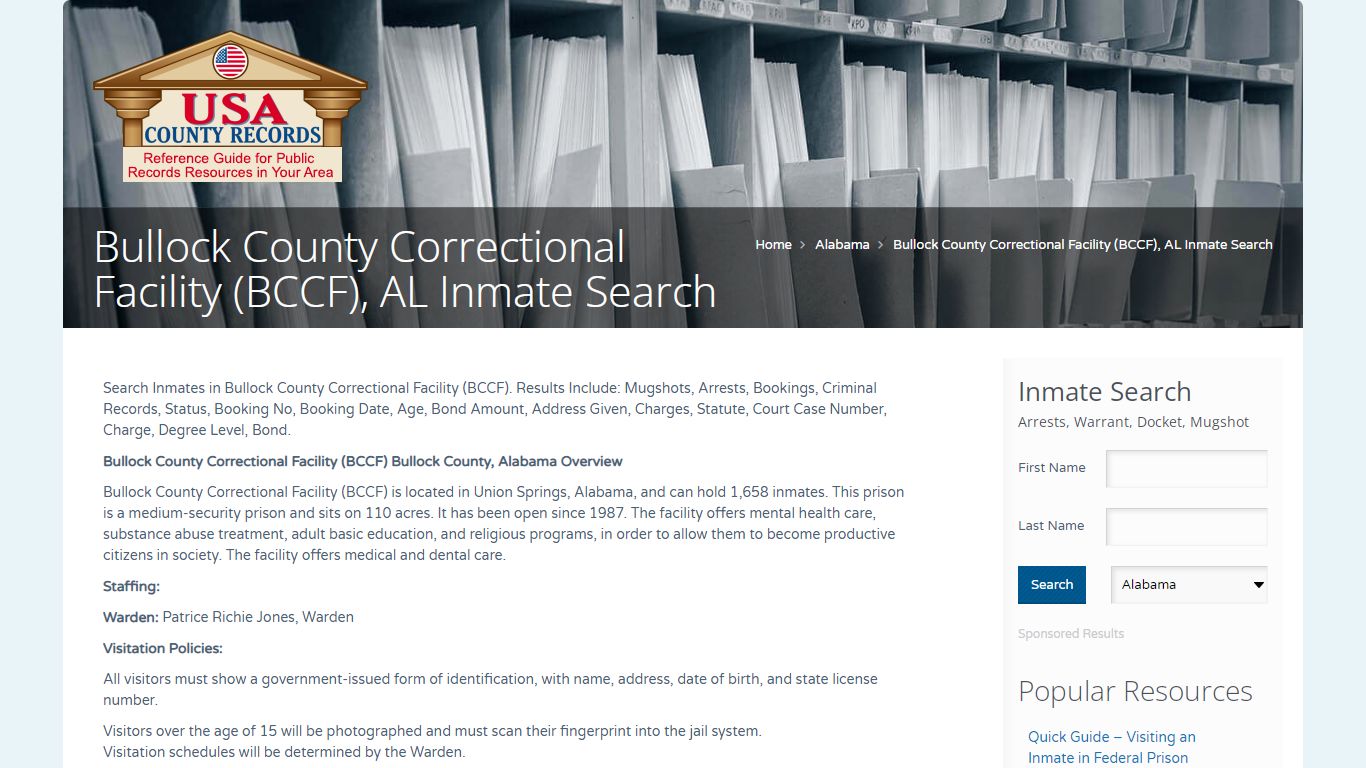 Bullock County Correctional Facility (BCCF), AL Inmate Search